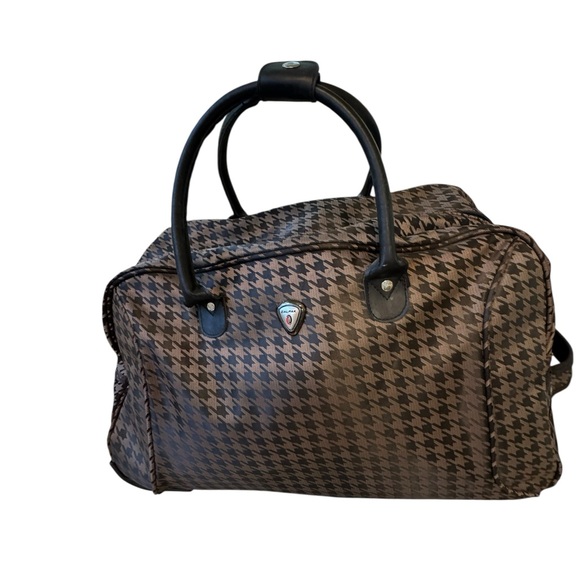 CALPAK 24 inch rolling satchel DUFFEL BAG Brown Houndstooth Unisex Carry on - Picture 9 of 12